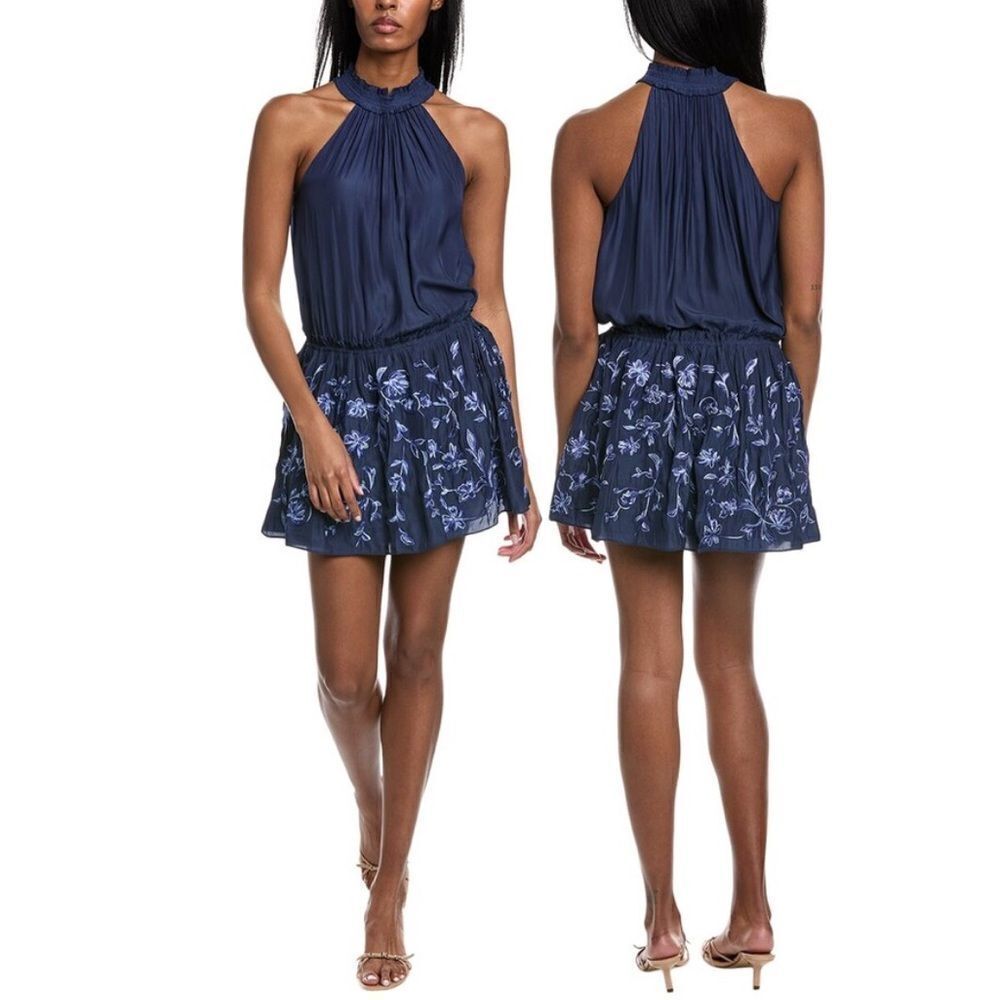NWT RAMY BROOK Marcel Floral Mini Dress Navy Embroidered Medium - Picture 14 of 14